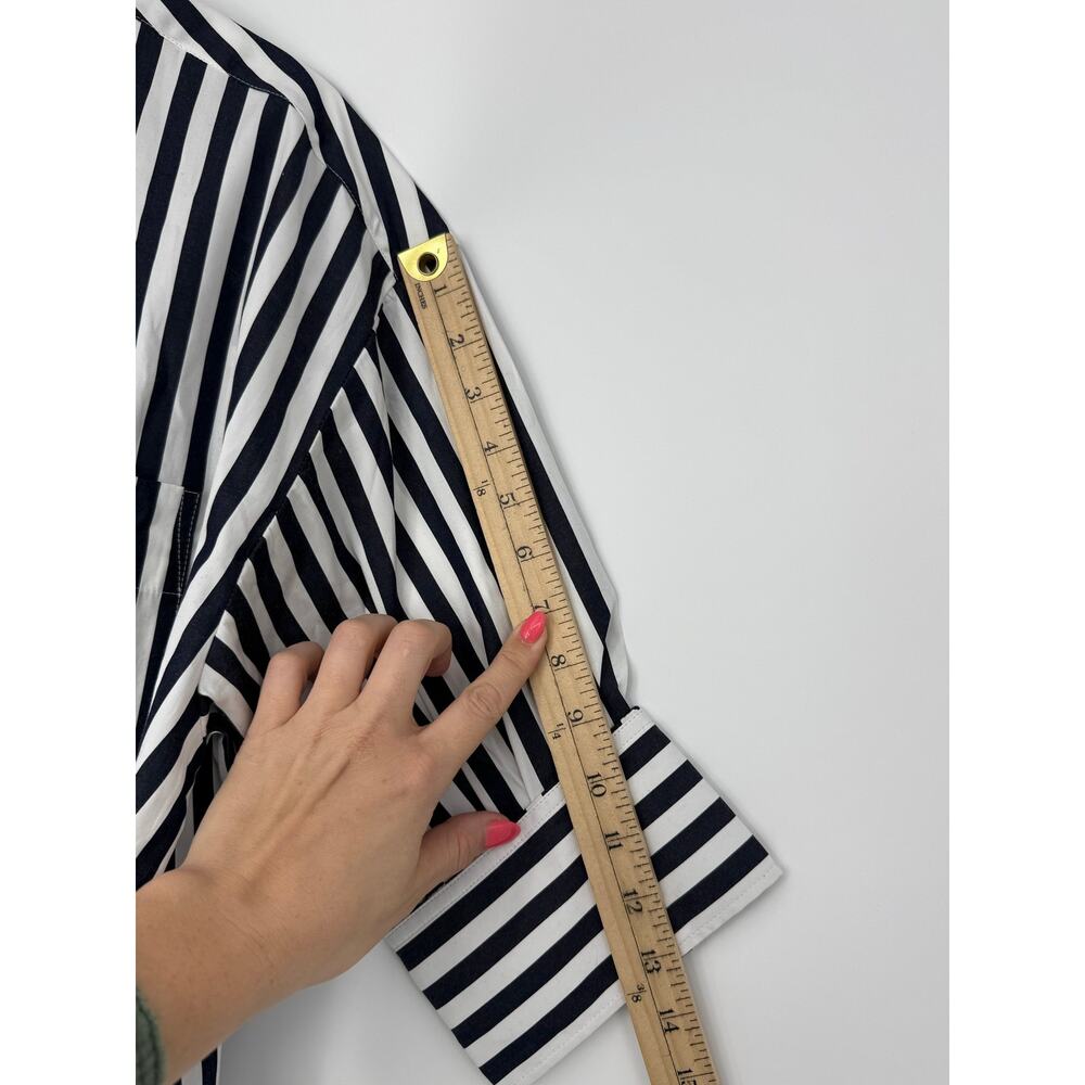 Madewell Striped Cropped Button Down Shirt Navy White Boxy Cotton Top S - Picture 8 of 10